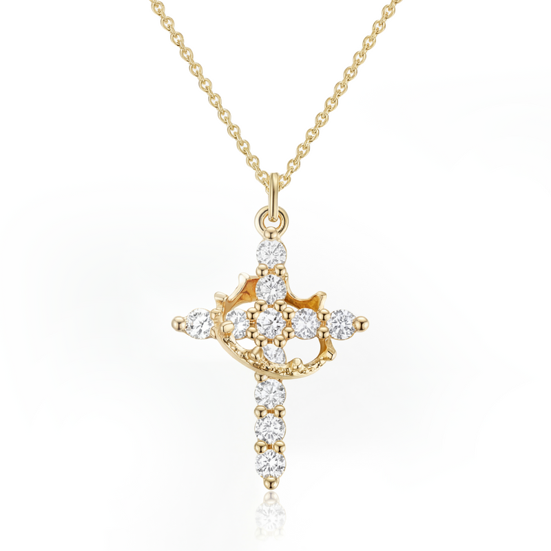 Divina Crown Cross Necklace (Gold)