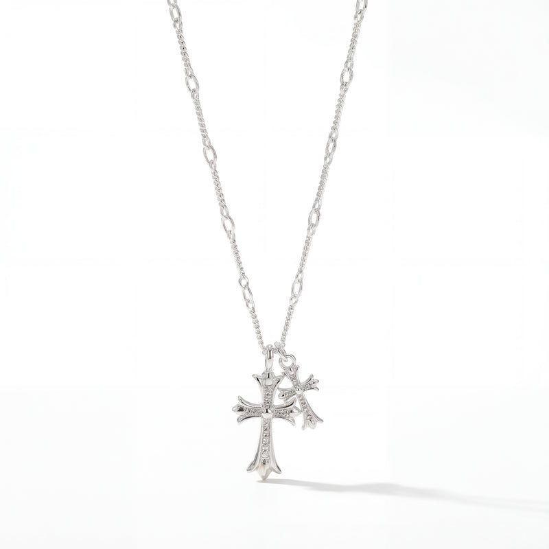 Double Cross Necklace (Silver)