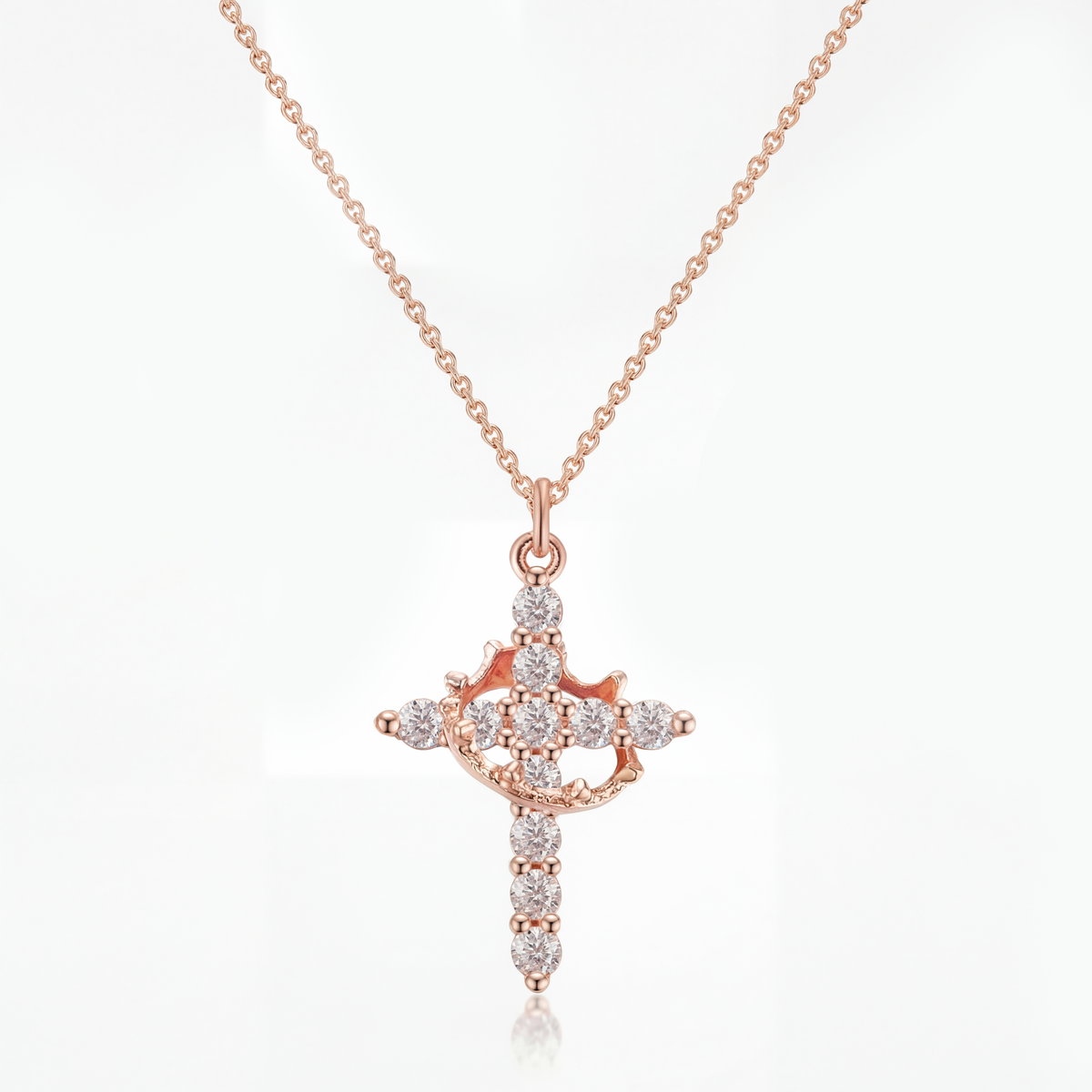 Divina Crown Cross Necklace (Rose Gold)