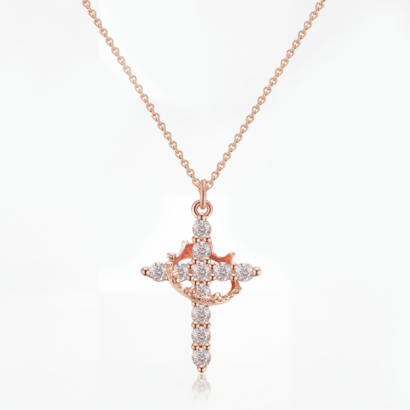 Divina Crown Cross Necklace (Rose Gold)